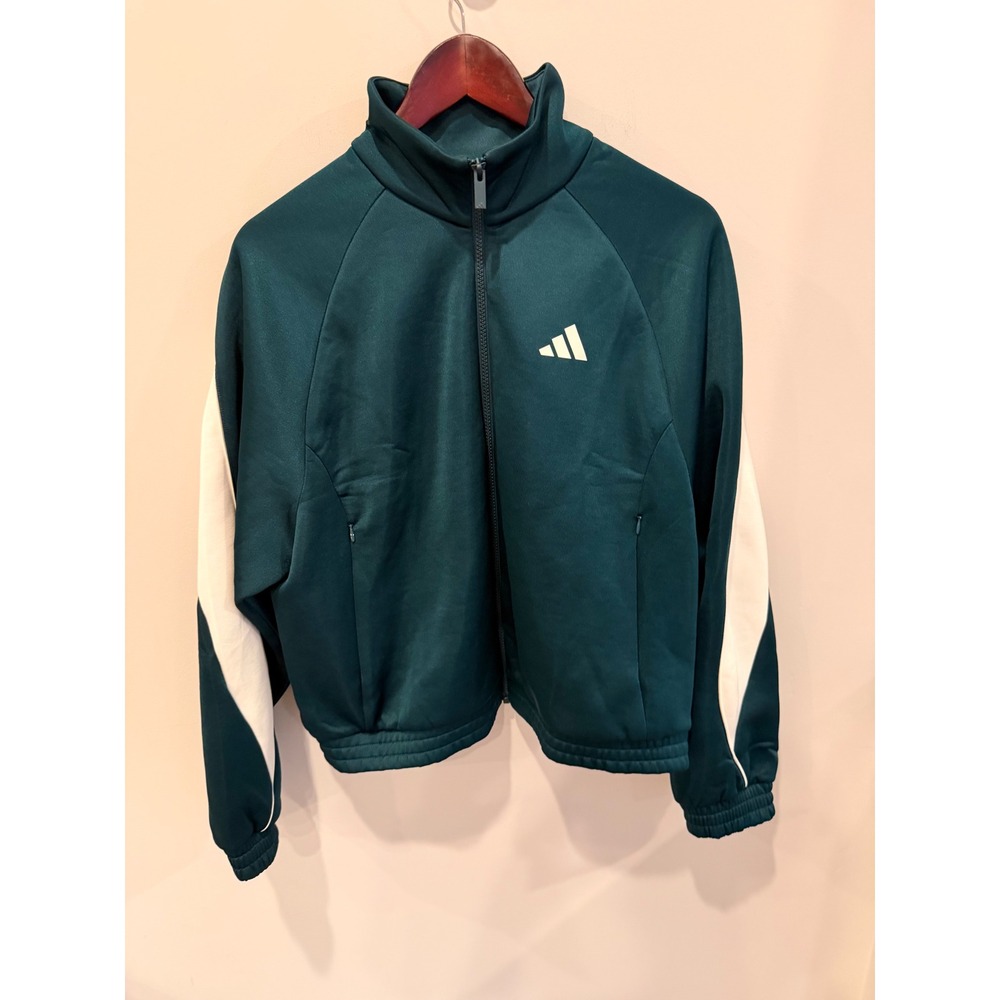 Adidas Track‎ Jacket Mens Large Green White Full Zip Athletic Activewear